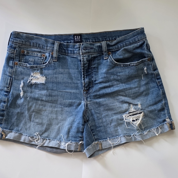 GAP Women's Distressed Denim Shorts - Blue - Picture 10 of 13